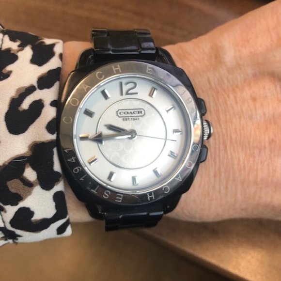 Pre-Owned-COACH Boyfriend Watch. Black & Silver. main image 4